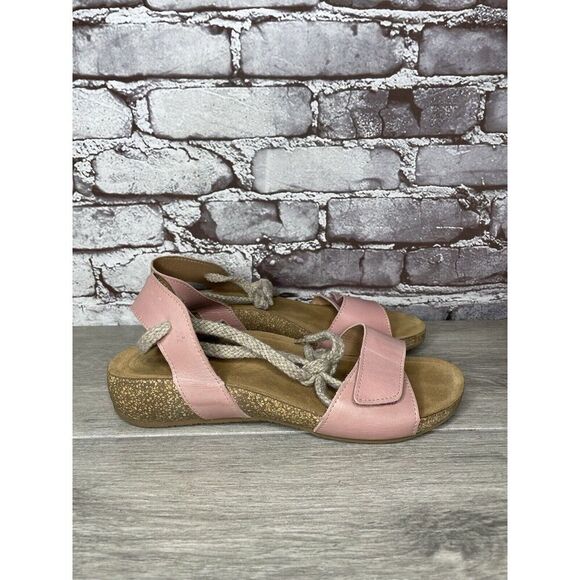 TAOS Pink Leather Ankle Lace Strap Cork Wedge Sandals Women Sz 40EU/9.5M US - Picture 14 of 16